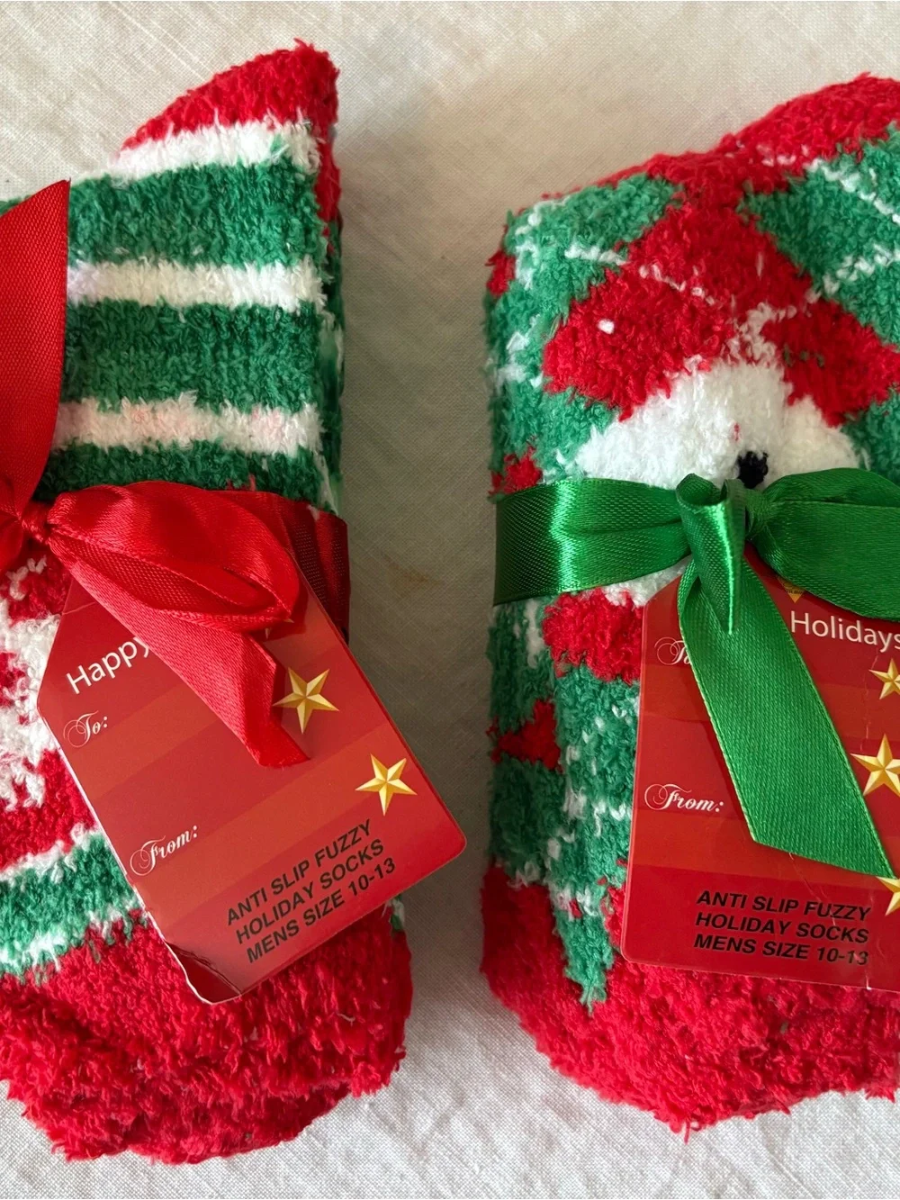 Fuzzy Holiday Socks - Red & Green - 2 pairs